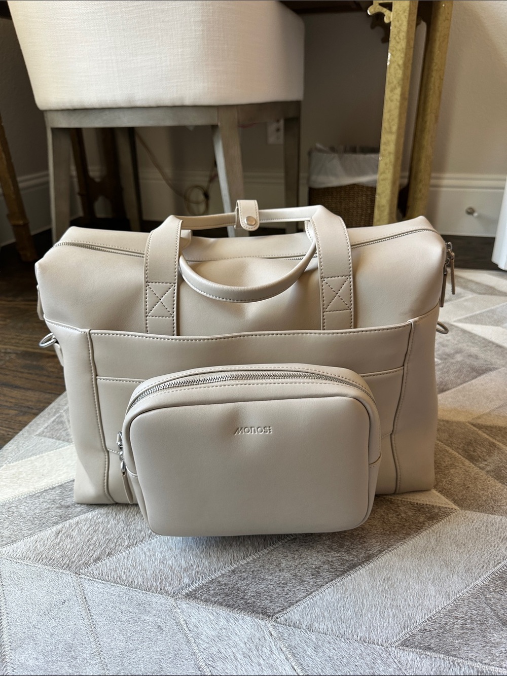 Monroe Beige Travel Tote with Detachable Pouch